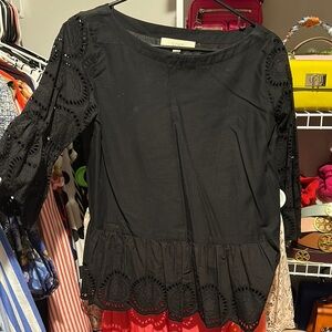 LOFT Black Embellished Boxy 3/4 Sleeve Blouse
